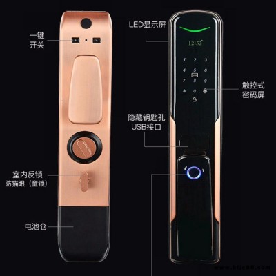 供應深圳六臻科技W31全自動指紋鎖入戶門，防盜門 木門 酒店密碼刷卡智能指紋鎖廠家直銷