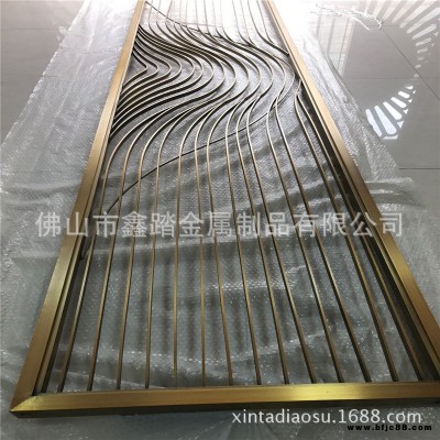 佛山酒店黃古銅不銹鋼異形扁鋼焊接屏風隔斷廠家