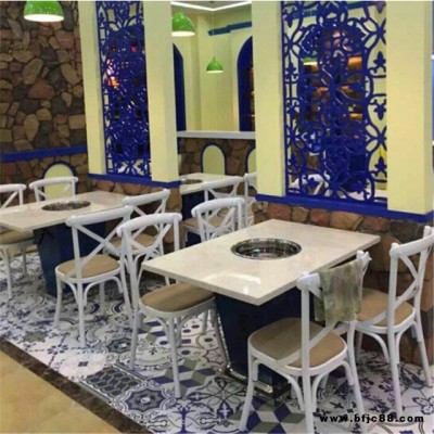 光彩家具廠家直銷飯店韓嵌入式餐廳自助火鍋四人位無煙電磁爐大理石火鍋桌椅子組合溢彩溢彩家具訂做84511