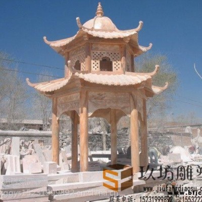 石雕涼亭晚霞紅兩層六角涼亭戶(hù)外亭子長(zhǎng)廊石雕石亭子建筑物玖坊雕塑