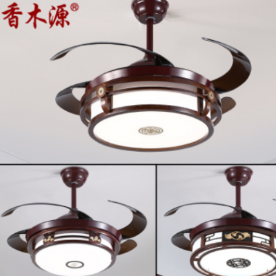 新中式隱形風(fēng)扇燈實(shí)木客廳復(fù)古風(fēng)扇吊燈餐廳仿古吊扇燈中國風(fēng)9927