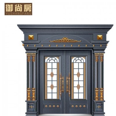 鋅合金大門(mén)鋼化玻璃門(mén)農(nóng)村自建房客廳入戶(hù)仿銅門(mén)歐式雙開(kāi)別墅大門(mén)