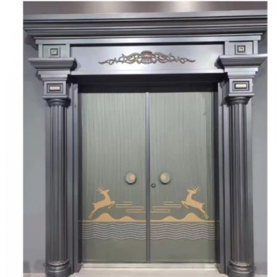 防爆別墅大門(mén) 家用鑄鋁門(mén)雙開(kāi)防盜子母門(mén)入戶(hù)大門(mén) 甲級(jí)鋅合金銅門(mén)