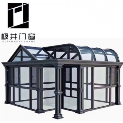 庭院頂樓別墅鋁型材陽光房遮陽 隔熱隔音玻璃陽光房遮陽搭建圖片