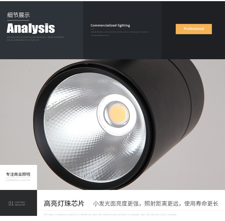 LED導軌軌道射燈50W服裝商場大功率COB可吸頂射燈軌道燈射燈 led示例圖12