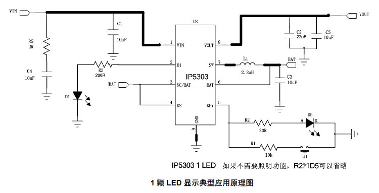美容儀充電管理芯片ip5303RG1雙LED燈顯示充電紅滿電綠放電不亮燈示例圖3