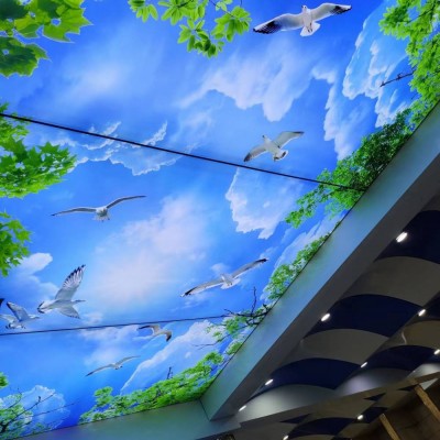 聊城浴室吊頂軟膜天花浴室吊頂廠家 十年浴室吊頂 波浪吊頂 藍天白云吊頂