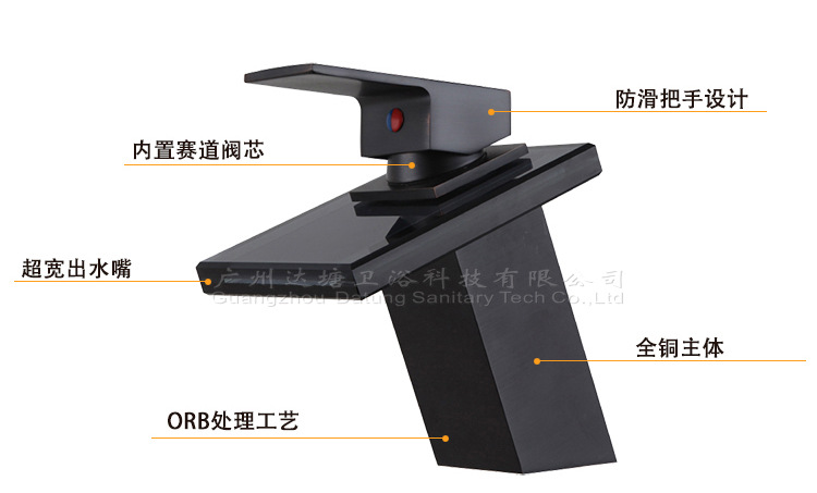 寬嘴式冷熱龍頭 玻璃出水口瀑布水龍頭 廚房臺盆手動水龍頭示例圖2