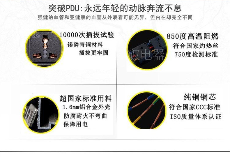 突破PDU機柜專用電源插座合金殼數字電流表6位萬用孔07N32ES-0501示例圖4