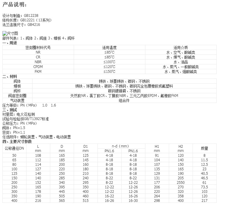 D341J-10 全襯膠蝶閥 法蘭鑄鋼蝶閥 耐腐蝕渦輪全襯四氟蝶閥示例圖3