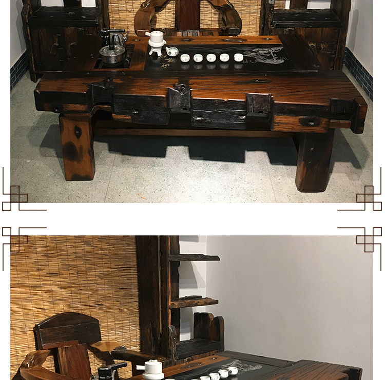 老船木茶桌椅組合藝茶桌功夫泡茶桌實木原木茶桌組合仿古中式家具示例圖13