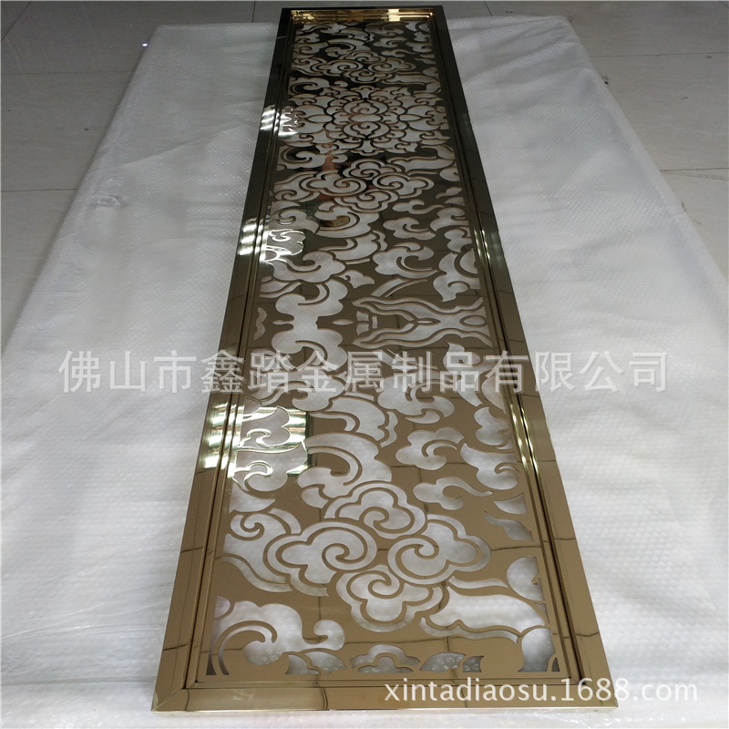 別墅家裝鈦金不銹鋼鏤空雕花屏風(fēng)隔斷 鏡面實(shí)物效果圖示例圖1