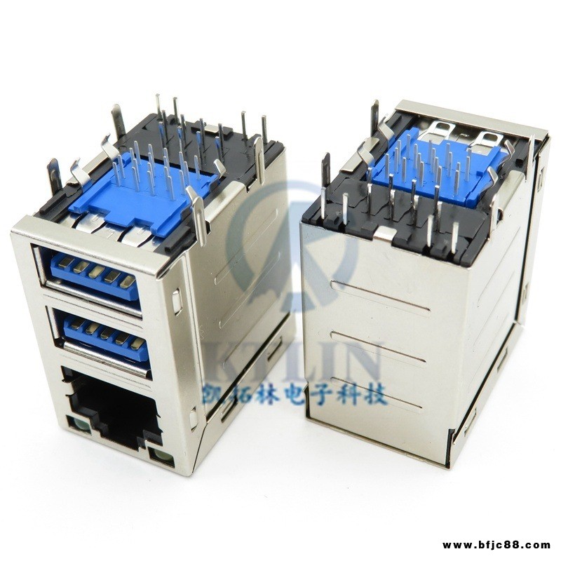 RJ45母座+雙USB3.0母座 三合一 網(wǎng)絡(luò)母座 RJ45插座 帶燈 LED
