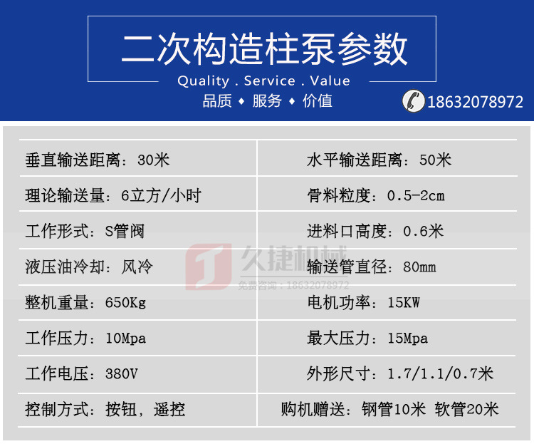 二次構造柱泵 新型液壓臥式二次構造柱專用泵 混凝土細石砂漿泵示例圖4