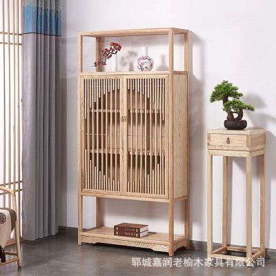 老榆木置物架簡約博古架白蠟木展示架禪意書柜多寶格茶葉柜新中式